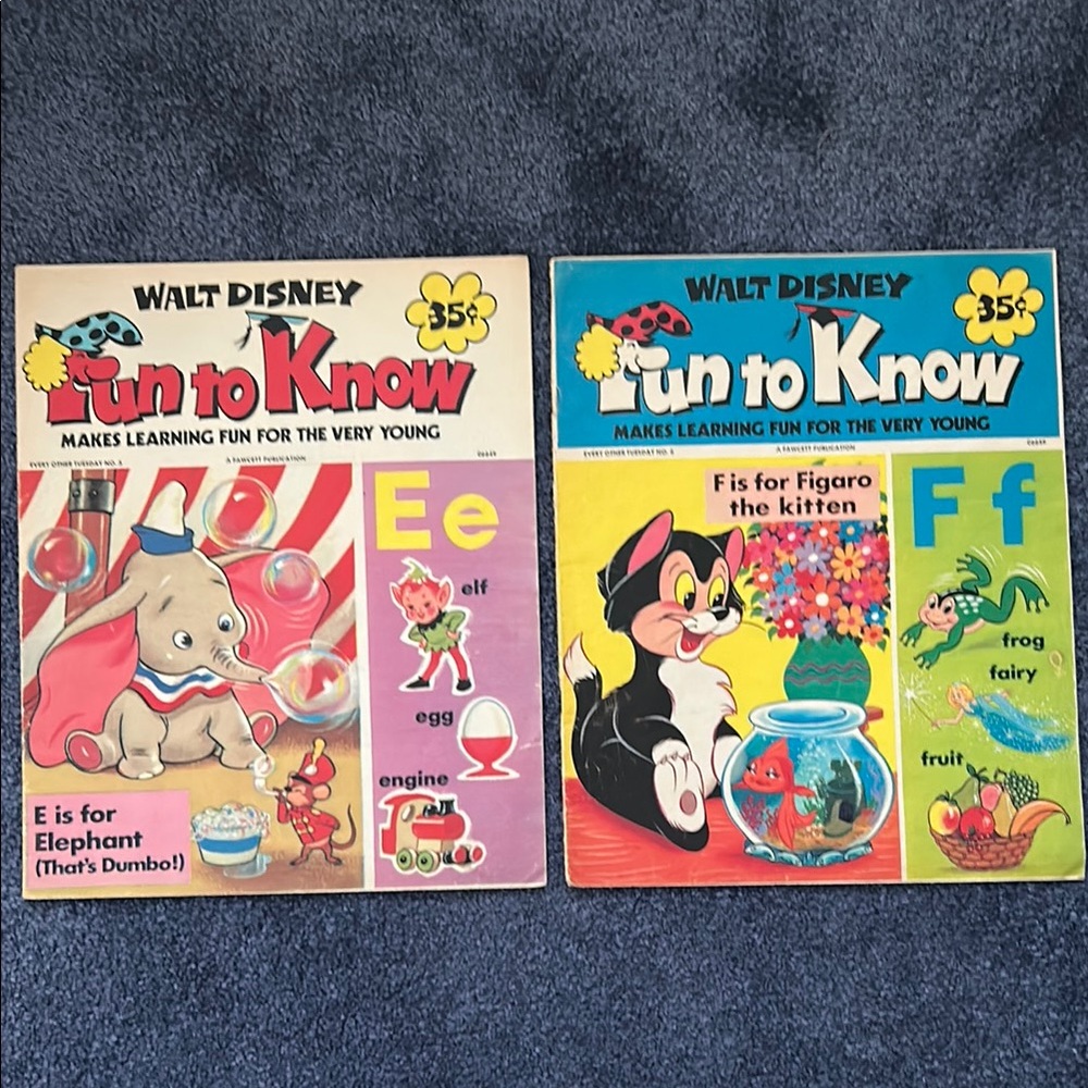 Vintage Walt Disney Fun to Know Children’s Magazines, # 5 and 6, 1973. Set of 2